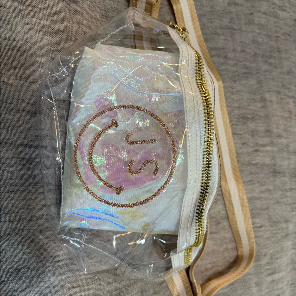 Stoney clover lane clear sand fanny pack with JS smiley face embroidered